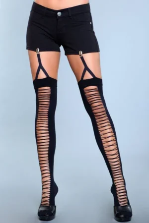 1929 Illusion Clip Garter Thigh Highs (Black)