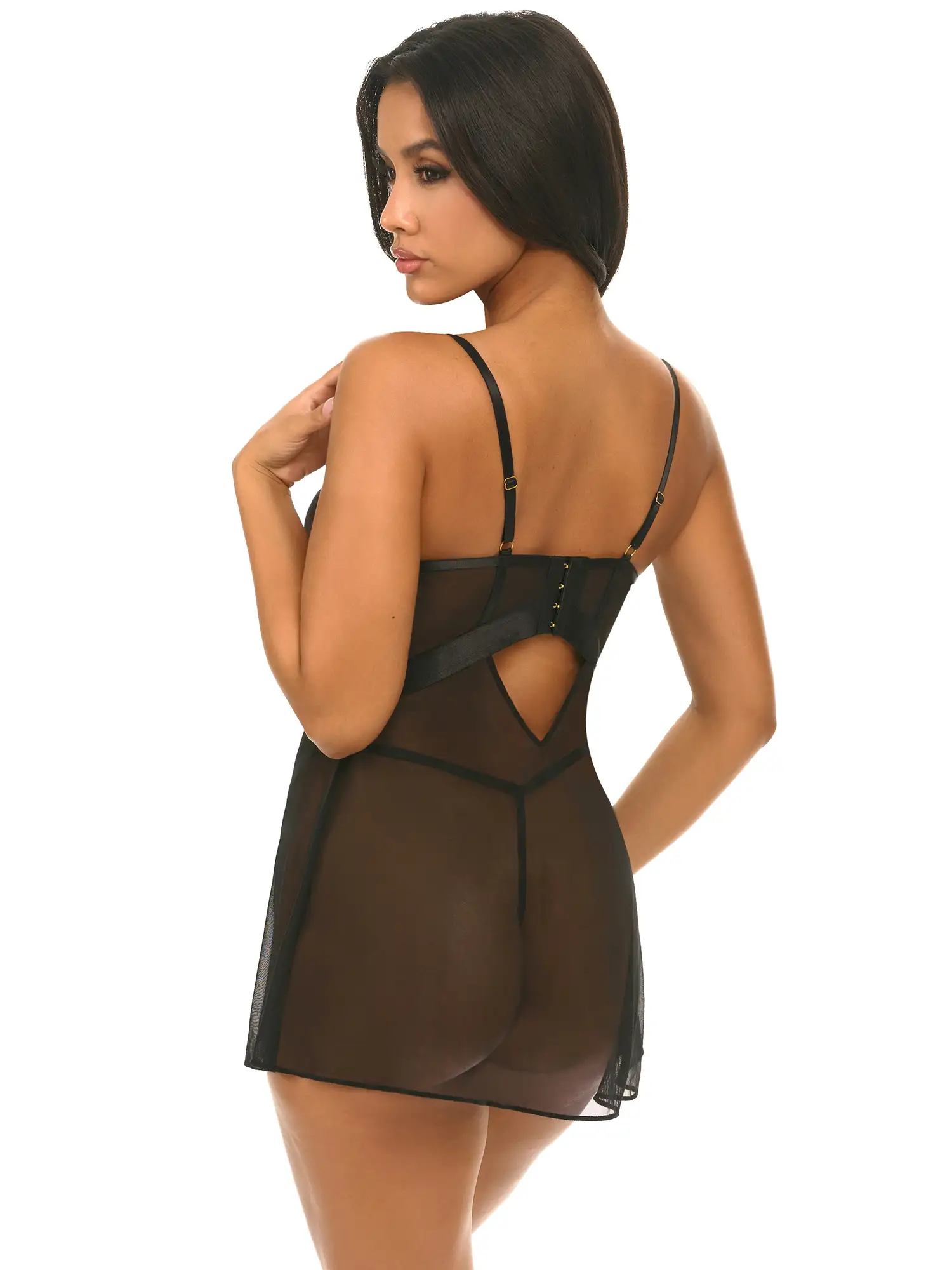 UNLINED UNDERWIRE SATIN AND EMBROIDERY BABYDOLL WITH MATCHING PANTY